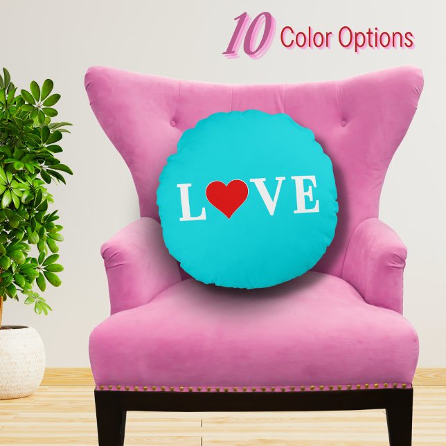 LOVE Aqua Blue I Love You Romantic Chic Turquoise Round Cushion (Creator Uploaded)