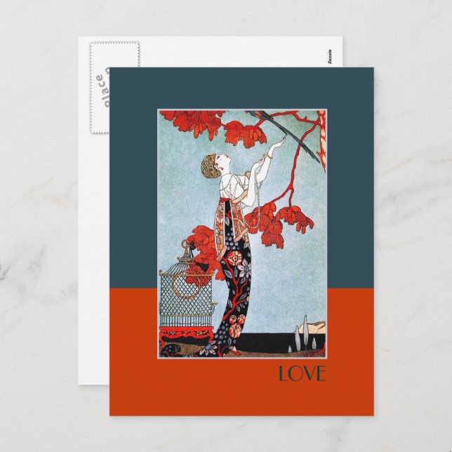 Love. Art Deco Valentine's Day Holiday Postcard (Front/Back)