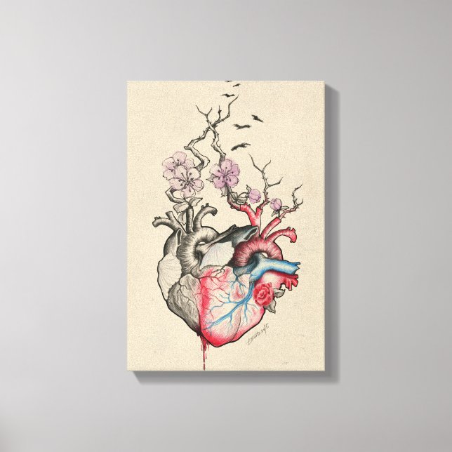 Love art Surreal Anatomical hearts Flowers Vintage Canvas Print (Front)