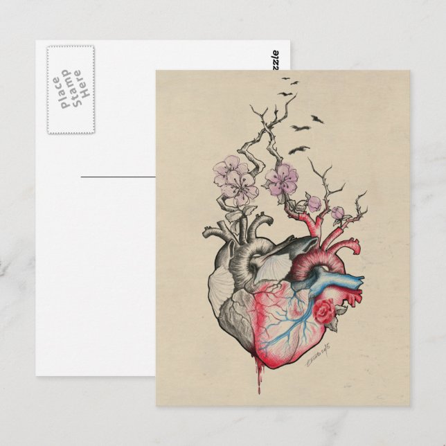Love art Surreal Anatomical hearts Flowers Vintage Postcard (Front/Back)