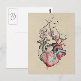 Love art Surreal Anatomical hearts Flowers Vintage Postcard