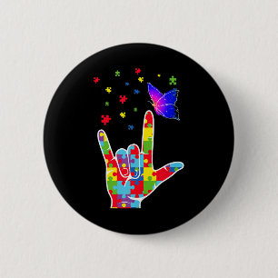 Love ASL Sign Language Puzzle Butterfly Autism Awa 6 Cm Round Badge