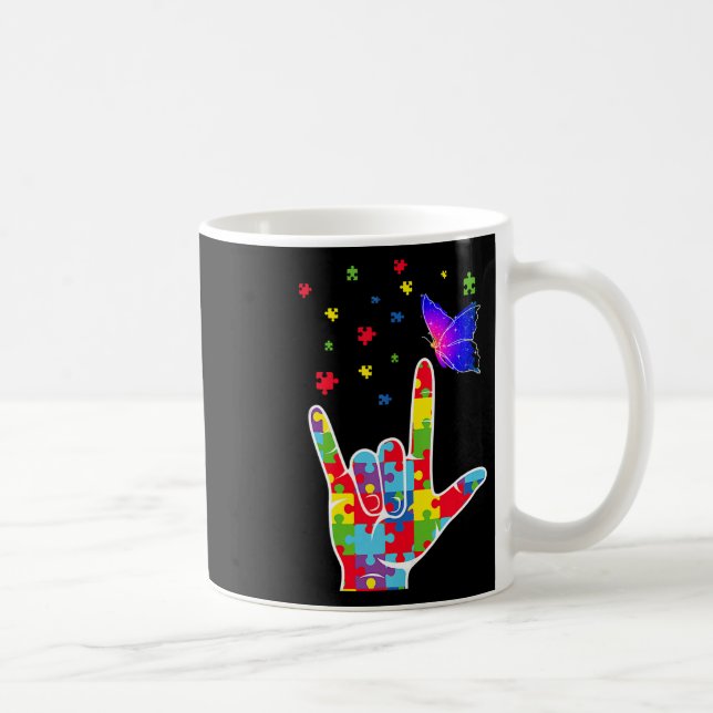 Love Asl Sign Language Puzzle Butterfly Autism Awa Coffee Mug (Right)