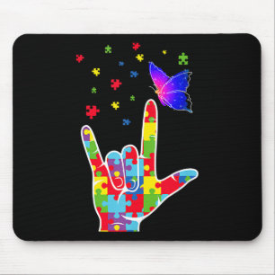 Love Asl Sign Language Puzzle Butterfly Autism Awa Mouse Pad