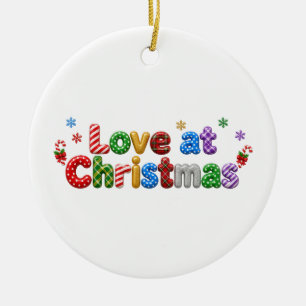 Love at Christmas Holly Candy Cane Plaid Ceramic Tree Decoration