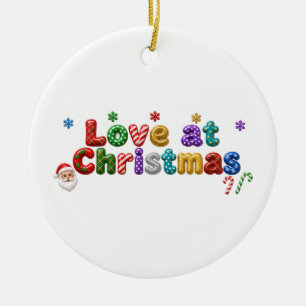 Love at Christmas Santa Gold Star Polka Dot Ceramic Tree Decoration