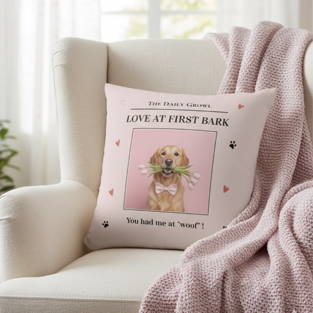 Love at First Bark Personalized Dog Custom Cushion (Creator Uploaded)