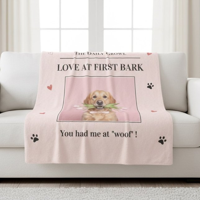 Love at First Bark Personalized Dog Sherpa Blanket (Creator Uploaded)