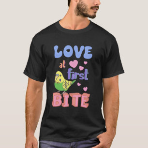 Love At First Bite Green Budgie Funny Birb Parrot  T-Shirt