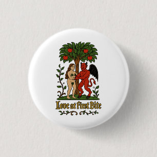 Love at First Bite – Mediaeval Devil & Eve Meme 3 Cm Round Badge