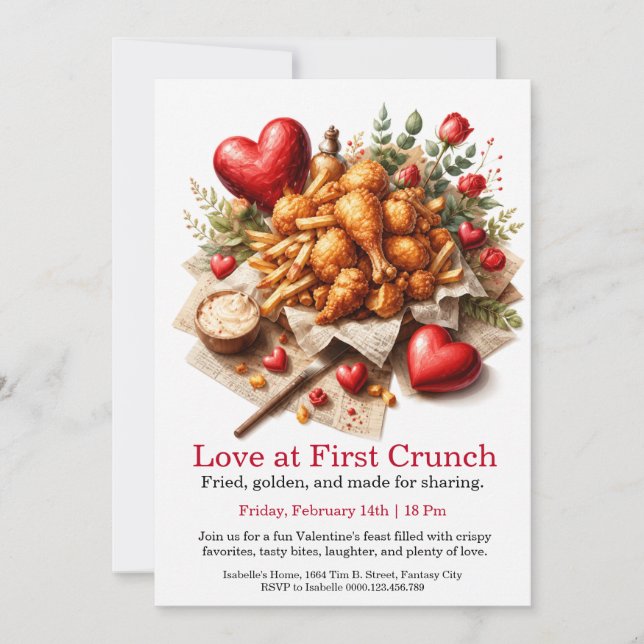 Love at First Crunch Fried Chicken Valentine's  Invitation (Front)