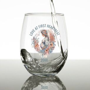 Love at First Heartbeat Mummy to Be Watercolor Stemless Wine Glass