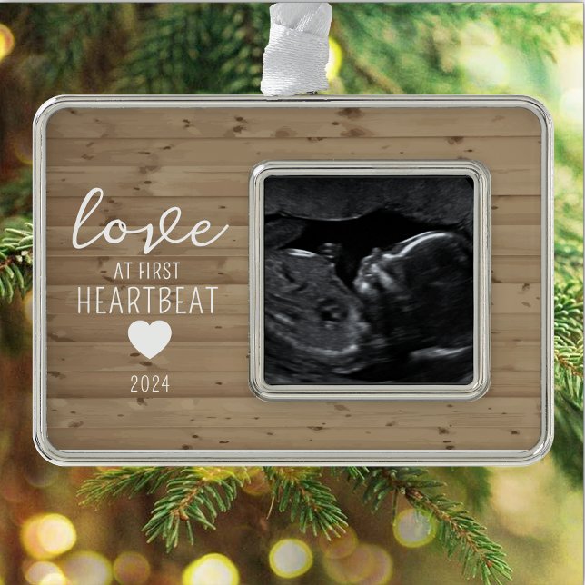 LOVE at first heartbeat Ultrasound Silver Plated Framed Ornament (Creator Uploaded)