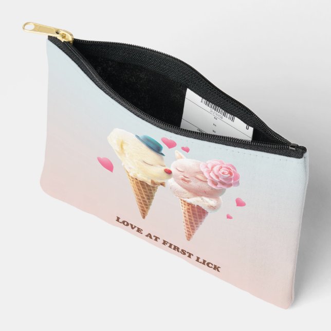 Love at First Lick: Bichon & Cat Ice Cream Art Accessory Pouch (Open)