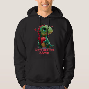 Love at First Rawr Valentines Day Cute Dino Heart  Hoodie