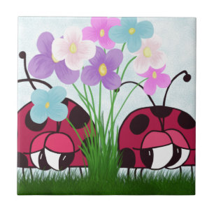 Love At First Sight Cute Ladybug Illustration Tile