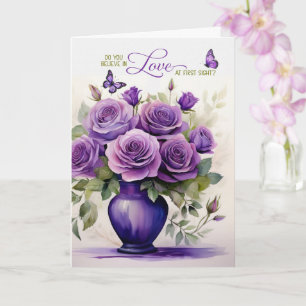 Love at First Sight Vase of Purple Roses Romantic Card