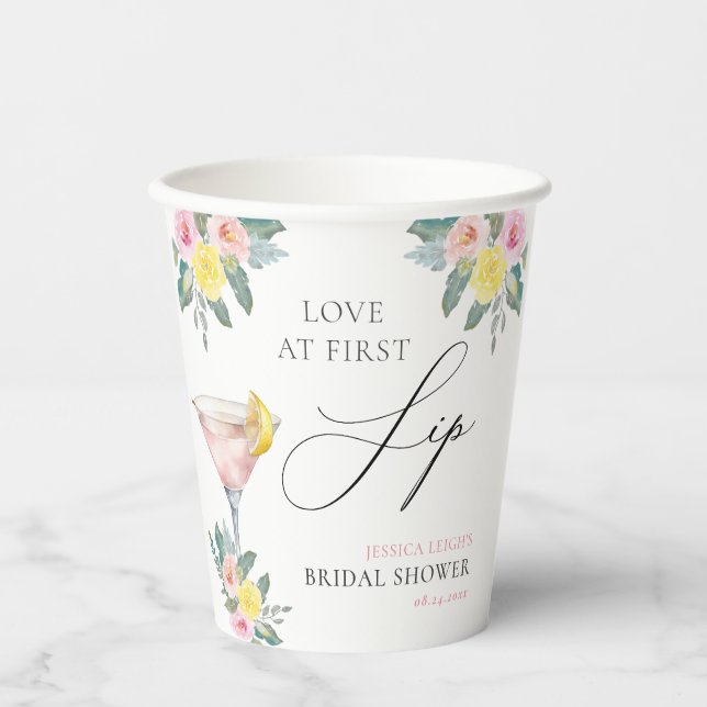 Love at First Sip Bright Cocktail Bridal Shower Paper Cups (Front)