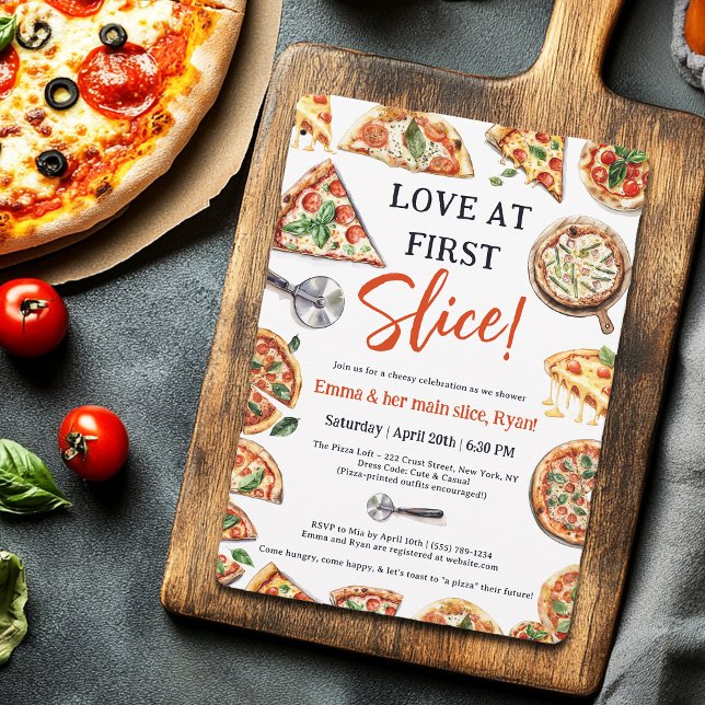  Love at First Slice Pizza Bridal Couples Shower  Invitation (Love at First Slice Pizza Bridal Couples Shower Invitation)