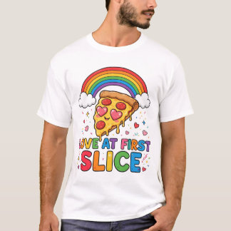 Love at first slice Pizza Divertente con Arcobalen T-Shirt