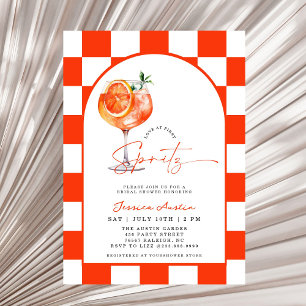 Love At First Spritz Arch Chequered Bridal Shower Invitation