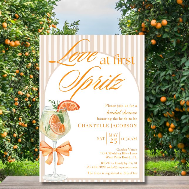 Love At First Spritz Boho Stripes Bridal Shower  Invitation (Creator Uploaded)