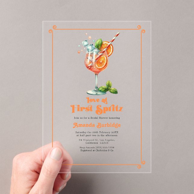 Love at First Spritz Bridal Shower Acrylic Invitations (Insitu (Handheld))