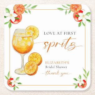 Love at First Spritz Bridal Shower Aperol Custom Square Paper Coaster