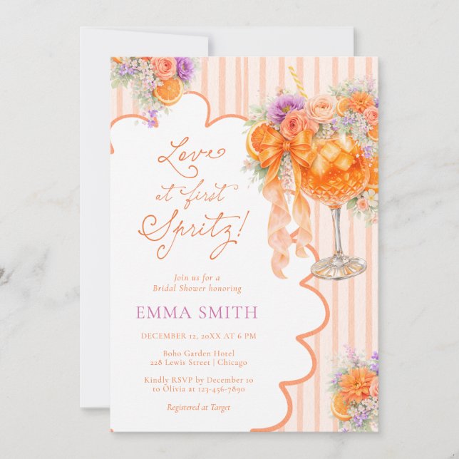 Love at First Spritz Bridal Shower Aperol  Invitation (Front)