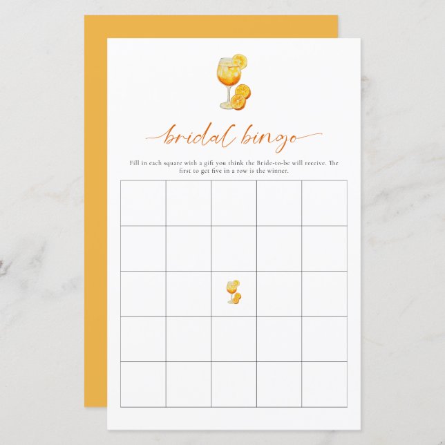Love at First Spritz Bridal Shower Bingo Game  (Front/Back)