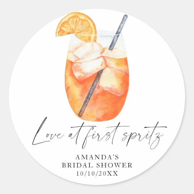 Love at first spritz Bridal shower Classic Round Sticker (Front)