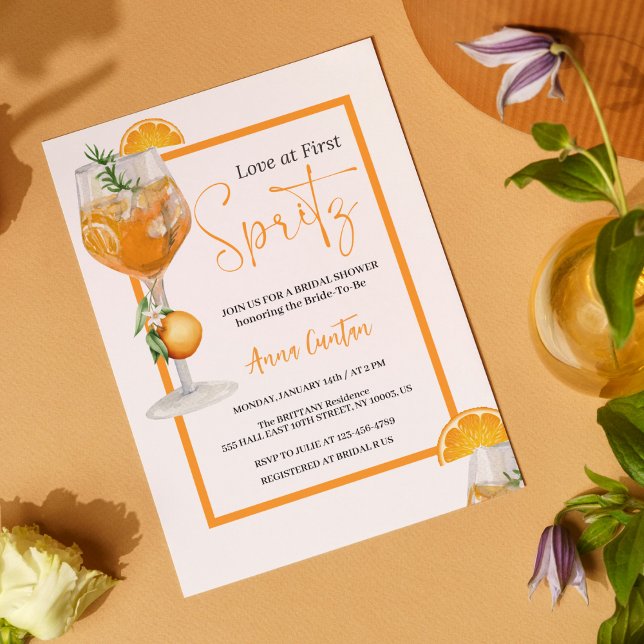 Love at First Spritz Bridal Shower Cocktail Modern Invitation (Love at First Spritz Bridal Shower Invitation, Aperol Invite, Citrus Bridal Brunch Orange citrus)