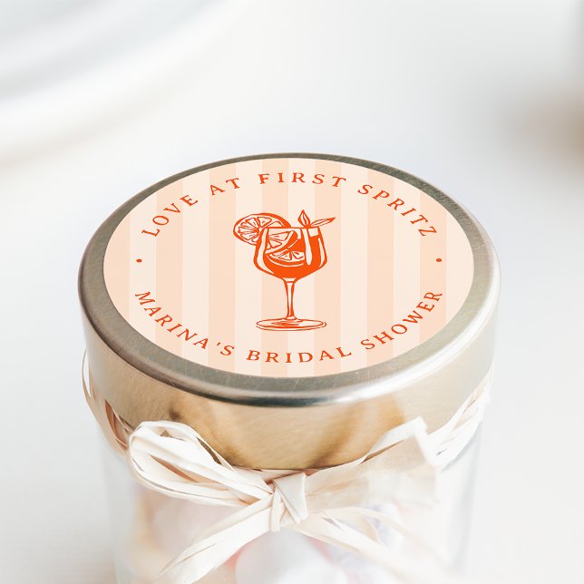 Love at First Spritz Bridal Shower Favour Classic Round Sticker (Creator Uploaded)