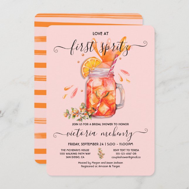Love at First Spritz Bridal Shower Invitation (Front/Back)