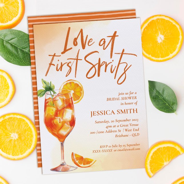 Love At First Spritz Bridal Shower Invitation (Raise glasses, bask in the warmth of friendship, and create memories at this sparkly invitation.)