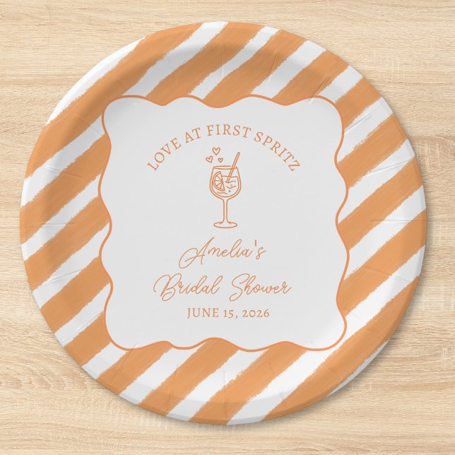 Love at First Spritz Bridal Shower Italian Aperol  Paper Plate (Creator Uploaded)