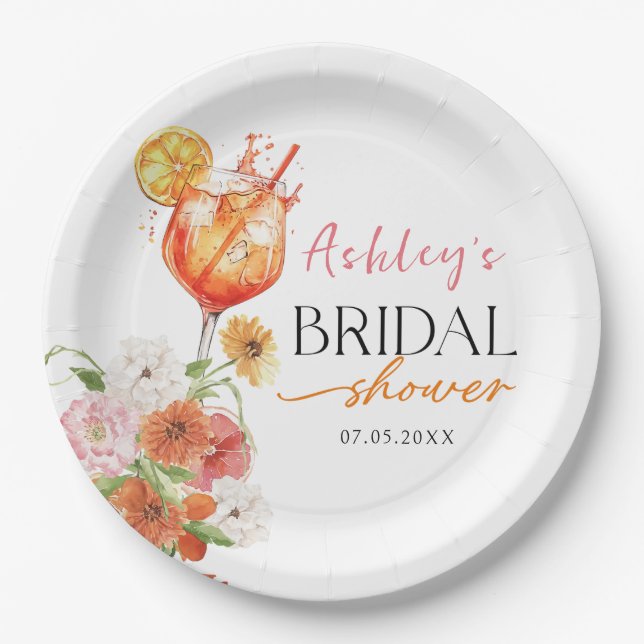 Love at First Spritz Bridal Shower Paper Plates (Front)