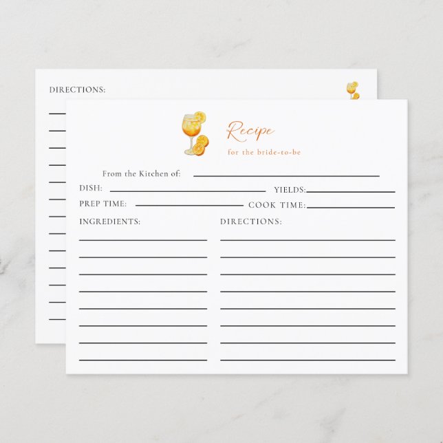 Love at First Spritz Bridal Shower Recipe Orange (Front/Back)