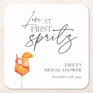 Love at First Spritz Bridal Shower Square Paper Coaster