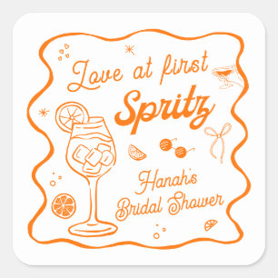 Love at first spritz bridal shower square sticker