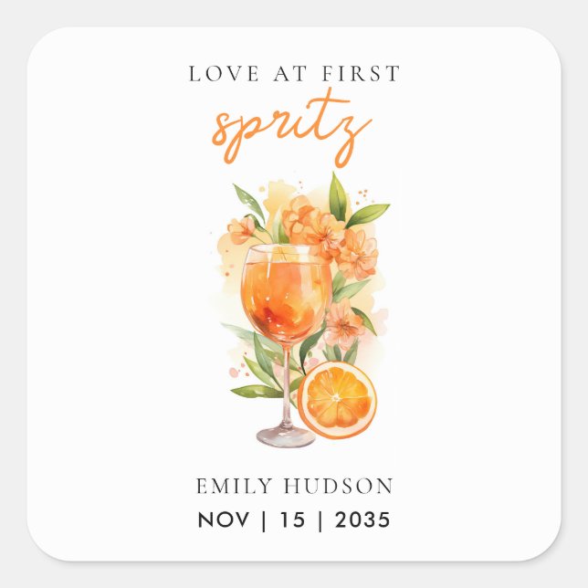Love at First Spritz Bridal Shower Square Sticker (Front)