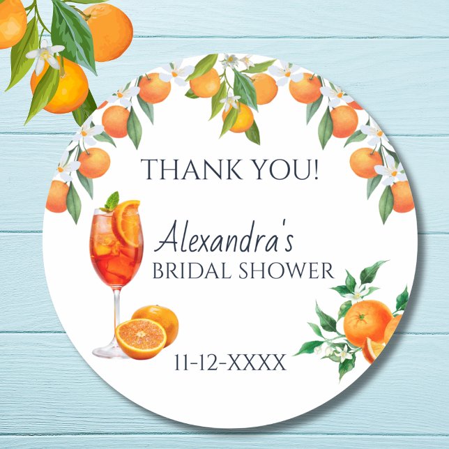 Love at First Spritz Bridal Shower Thank You Classic Round Sticker (Creator Uploaded)