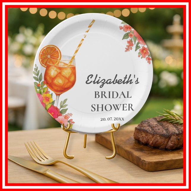 Love at First Spritz Citrus Orange Bridal Shower Paper Plate (Creator Uploaded)