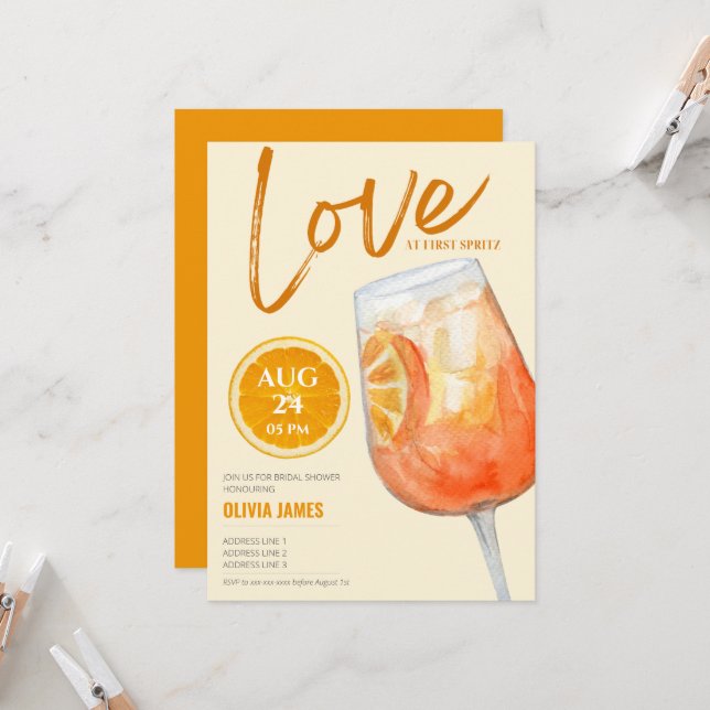 Love at first spritz cocktail bridal shower  invitation (Front/Back In Situ)