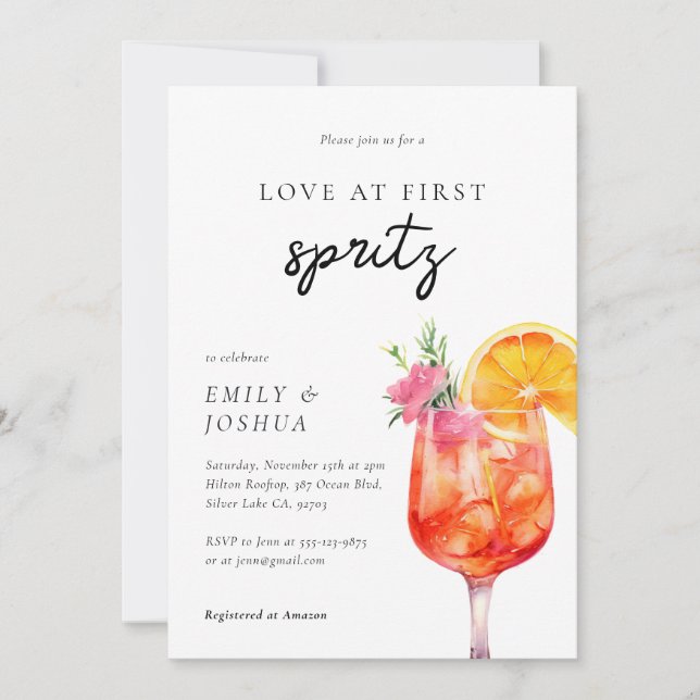 Love at First Spritz Couples Shower Invitation (Front)