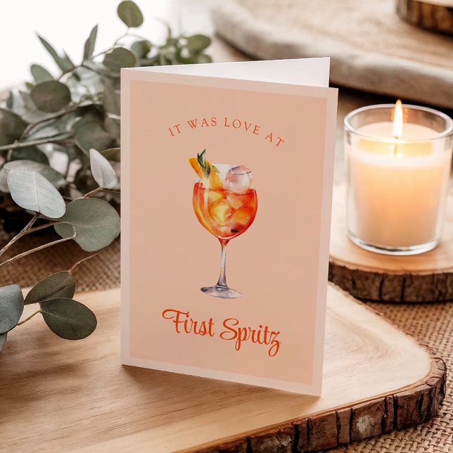 Love at First Spritz Cute Cocktail Pun Anniversary Card (Creator Uploaded)