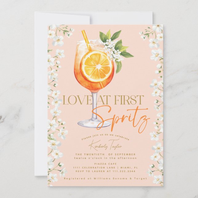 Love At First Spritz Elegant Floral Bridal Shower Invitation (Front)