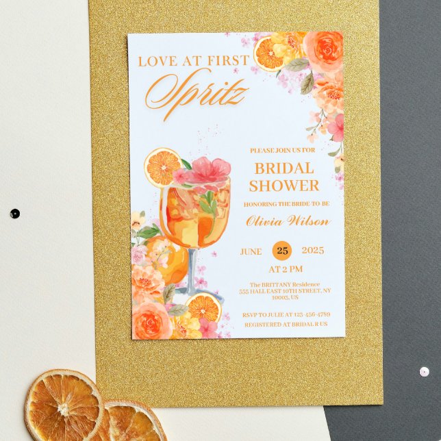 Love at First Spritz Floral Cocktail Bridal Shower Invitation (Love at First Spritz Floral Cocktail Bridal Shower)