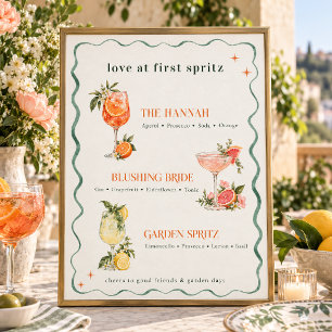 Love at First Spritz Garden Cocktail Menu Poster