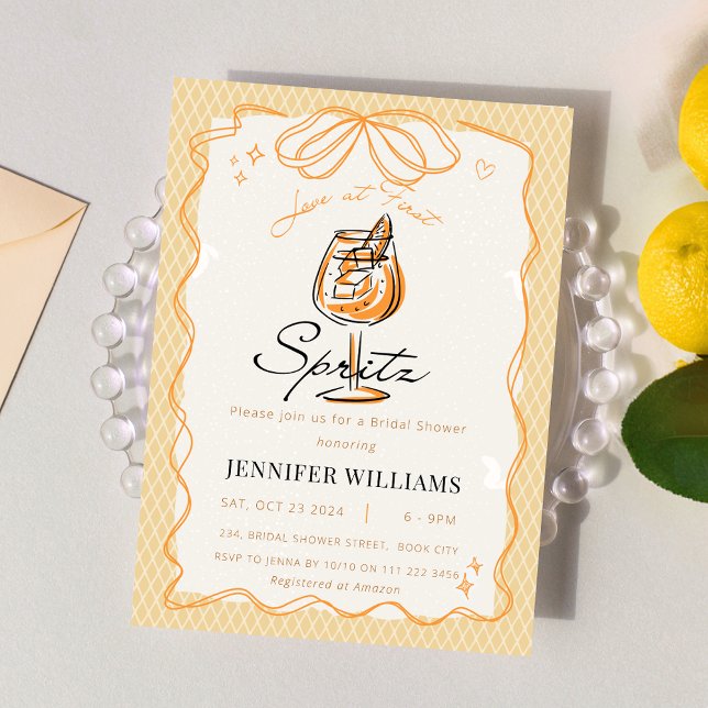 Love at First Spritz Hand Drawn Bridal Shower  Invitation (Love at First Spritz Hand Drawn Bridal Shower Invitation)